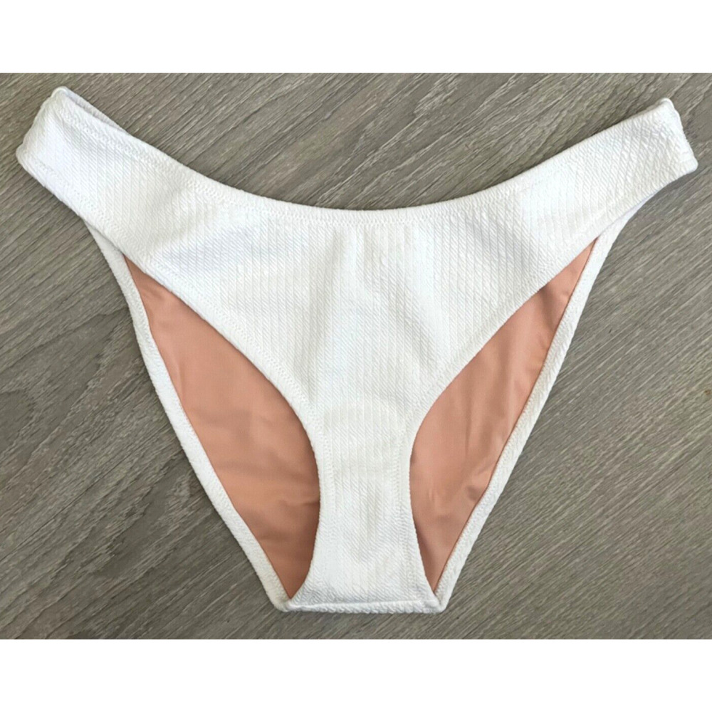 J. Crew Women's Textured Curved-Waist Cheeky Bikini Bottom White Size Large NWT